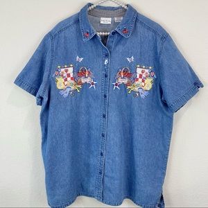 Vintage Chambray Embroidered Denim Shirt Top